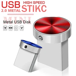 Mini Metal USB Flash Drive 128GB High Speed Memory Stick 64GB Blue Waterproof Pen Drive 32GB Circular Button USB Stick 16GB 8GB