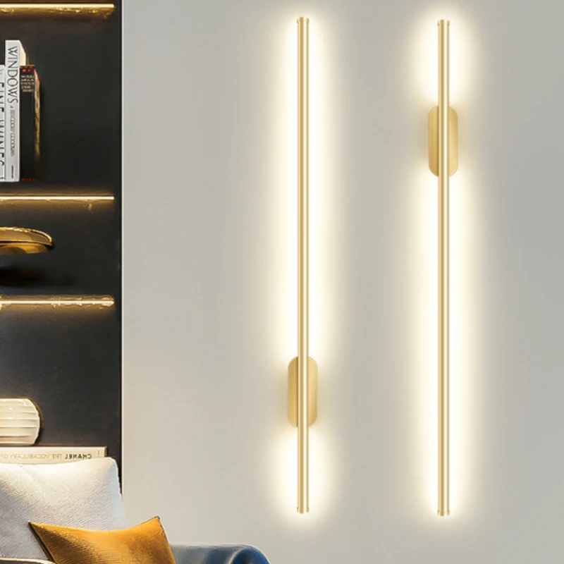 

Strip LED Wall Light Modern Nordic Design Iron Wall Sconce Panels Living Room Bedroom Hotel Home Decor Long Line Gold Wall Lamp