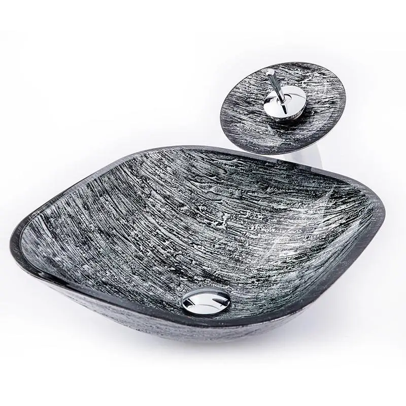 

Retro bark pattern tempered glass washbasin, simple household countertop basin, creative rectangular bathroom washbasin GN856RK