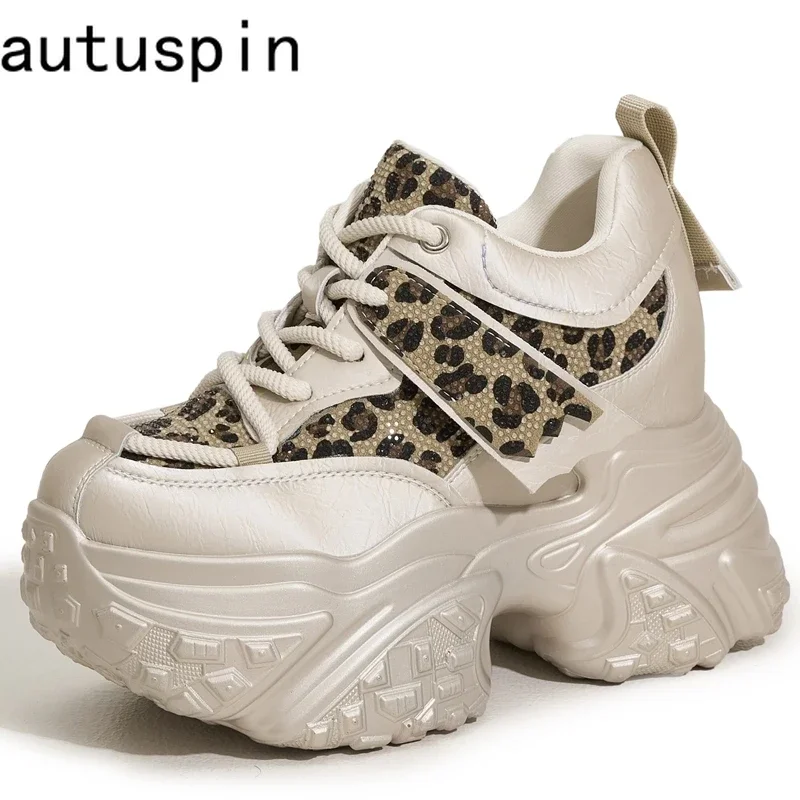 

AUTUSPIN Fashion Design Leopard Crystal Women Shoes Winter Trend Thick Bottom Ladies Luxury Sneakers Crystal Female Footwear