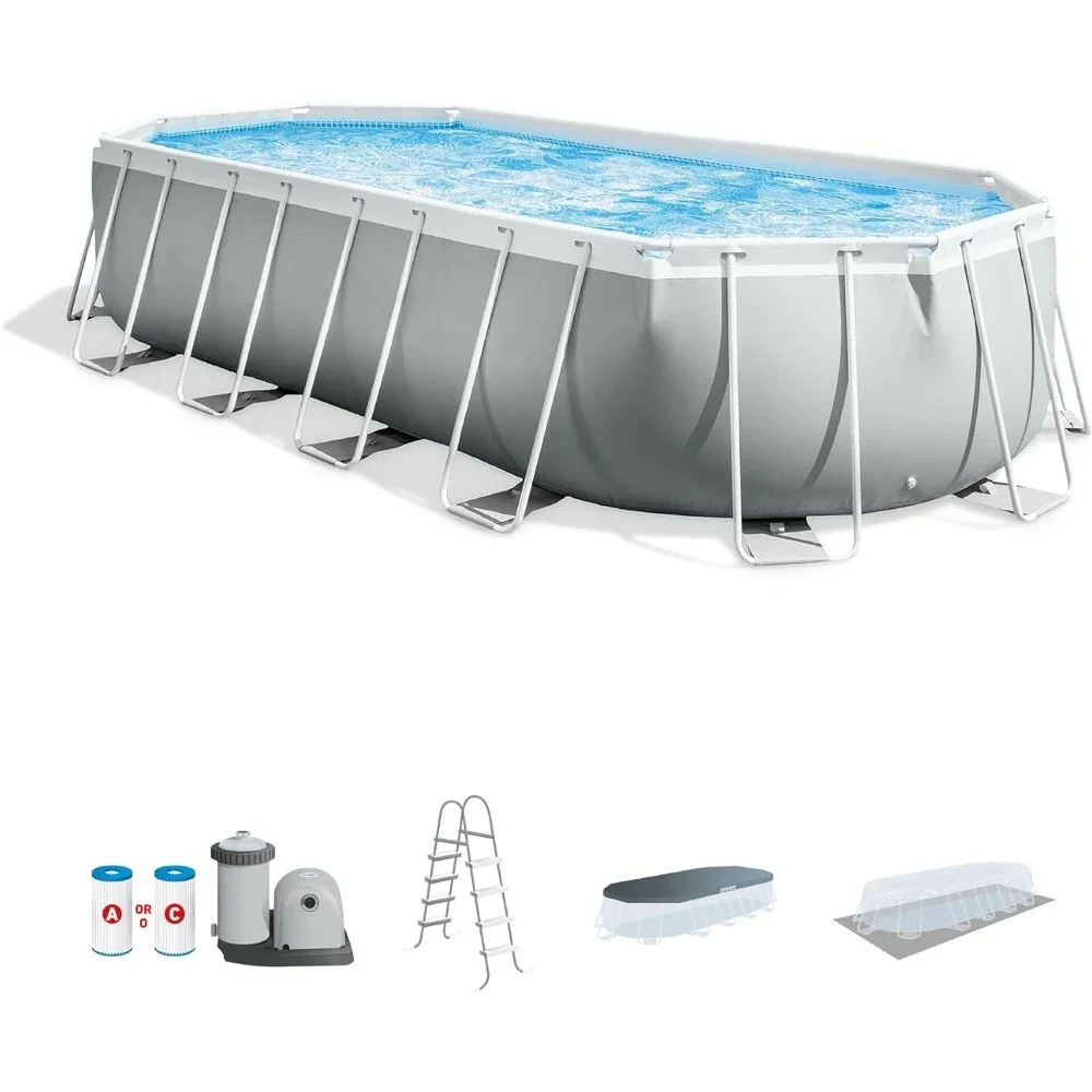 

Premium Oval Above Ground Swimming Pool Set: 20ft x 10ft x 48in 1500 GPH Cartridge Filter Pump – Removable Ladder – Pool Cover