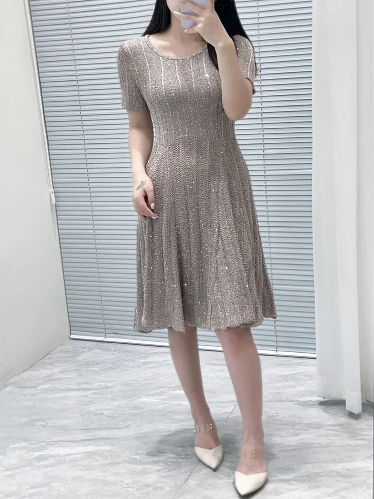 Ele rond Ne ort Sve Dr iny paillettes broderie lourde Version haut de gamme jupe trapèze trajet Sle été Dr