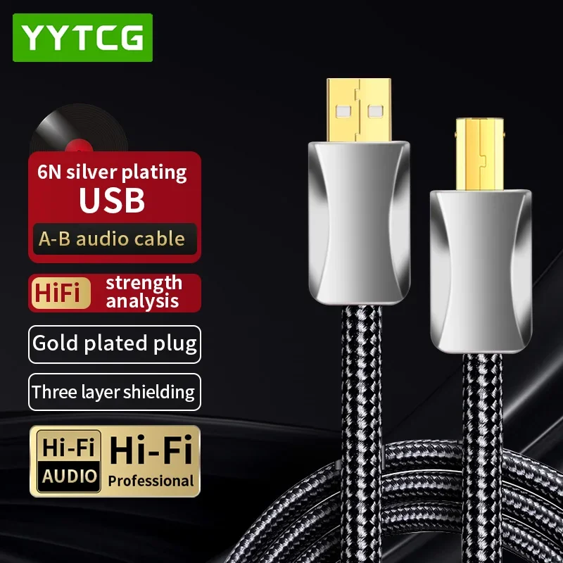 Hifi USB Cable High Quality 6N Silver Plated Type A to Type B HiFi Audio DAC Player Cable Printer Data Wire A-B usb Cable