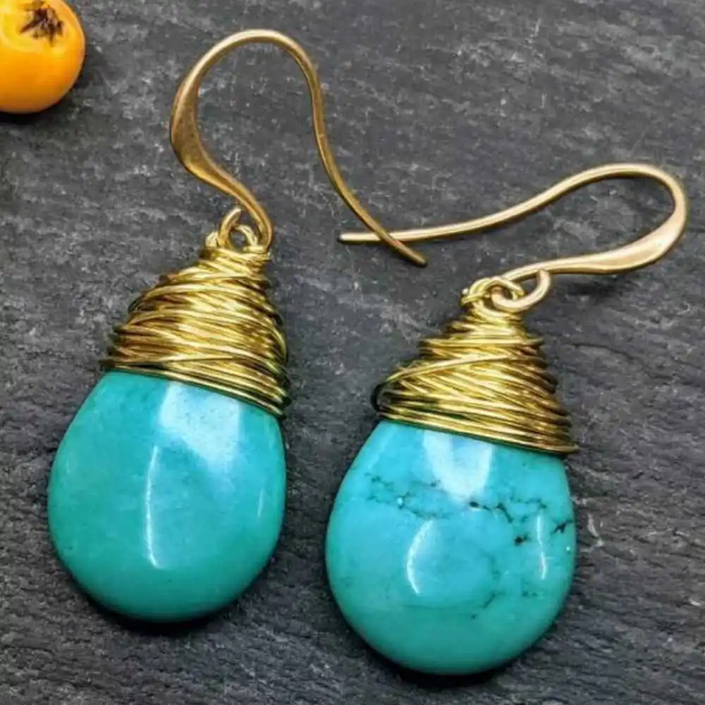 Natural Turquoise Swaying Earrings Pendant Around 18 k VALENTINE'S DAY Hook Party Aquaculture Cultured Ear stud New