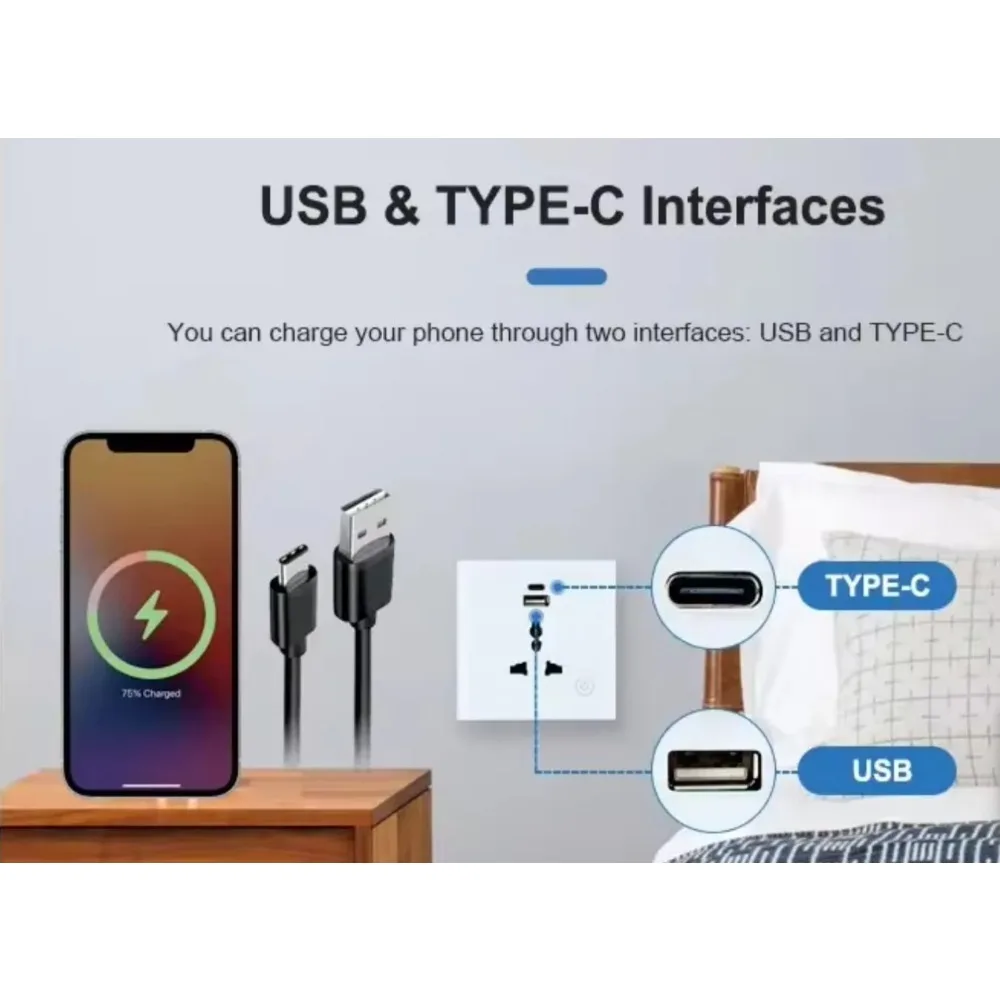 Tuya WIFI Control Wall Socket with USB Port Universal Electrical Plug Power US / Uk Alexa Google Voice Smart Home No Neutral