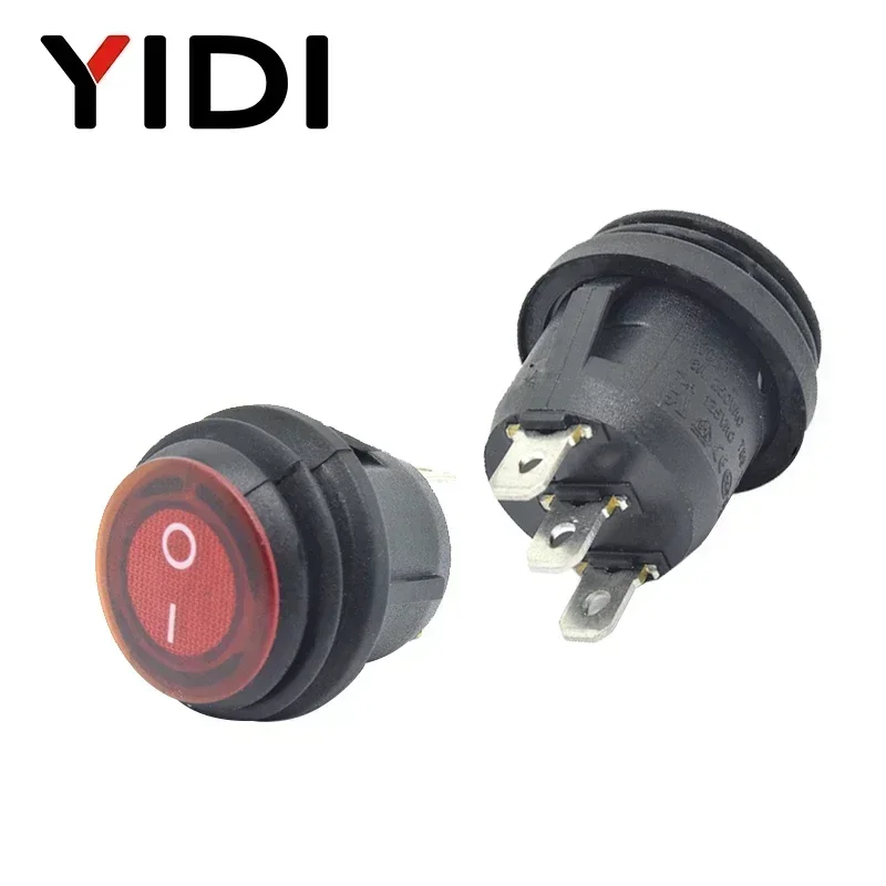 Waterproof Round Rocker Switch 12V 220V Red Green Blue Yellow LED Light Rocker Switch 10A 125VAC 6A 250VAC ON OFF SPST Switch