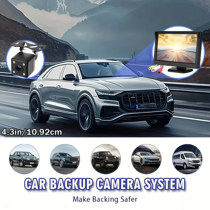 HD 4.3inch Rearview Camera Monitor with Led for Car Backup And Parking Assistance, Featuring Night Vision