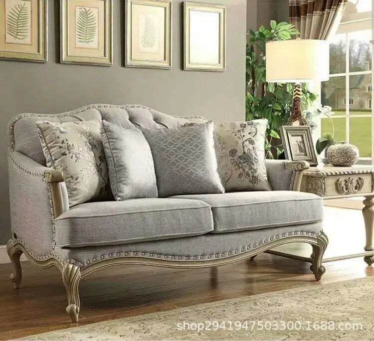 Solid wood sofa custom furniture villa hall reception sofa art pull button leisure double sofa