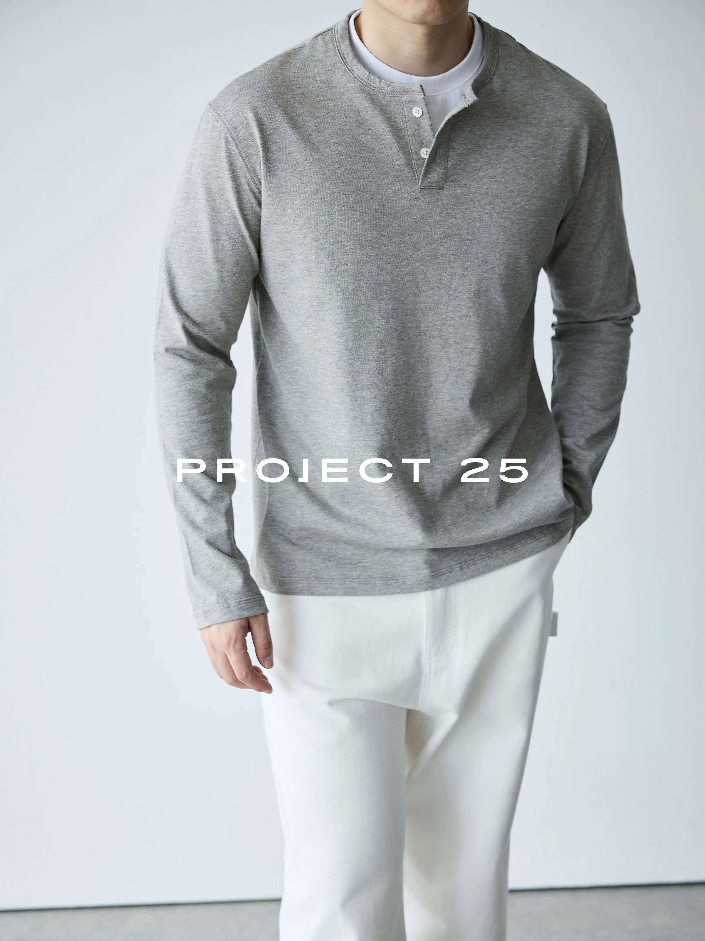 PROJECT 25 Men's Long-Staple Cotton Henley Faux Two-Piece Long-Sleeve Tee– Versatile Urban Commuter &
