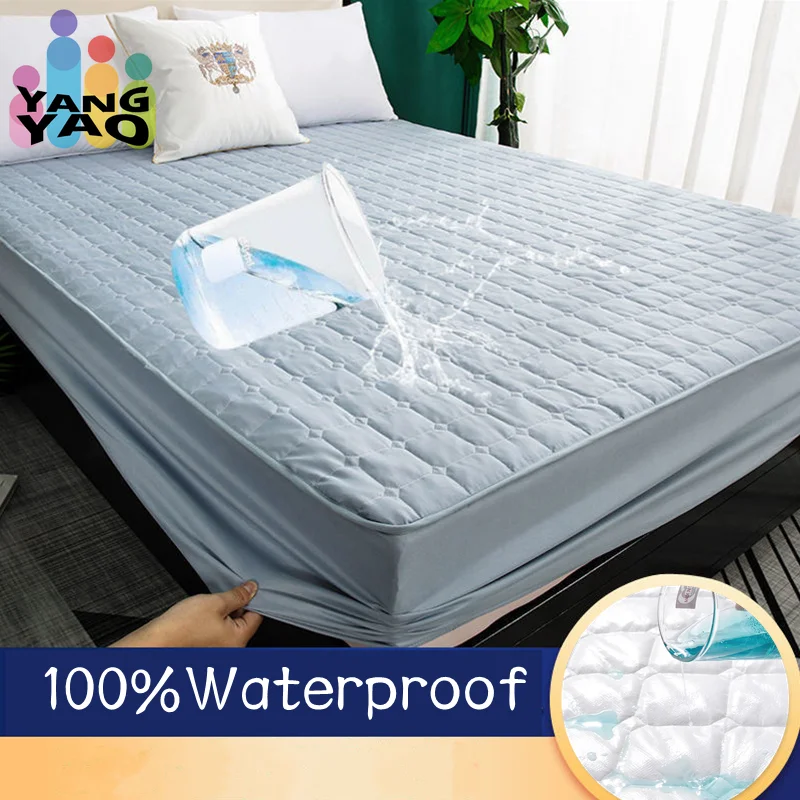 

Waterproof Quilted Mattress Cover Thick Soft Warm Fitted Bed Sheet Washable Skin-friendly Multi Size Bedspread For Home Bedroom