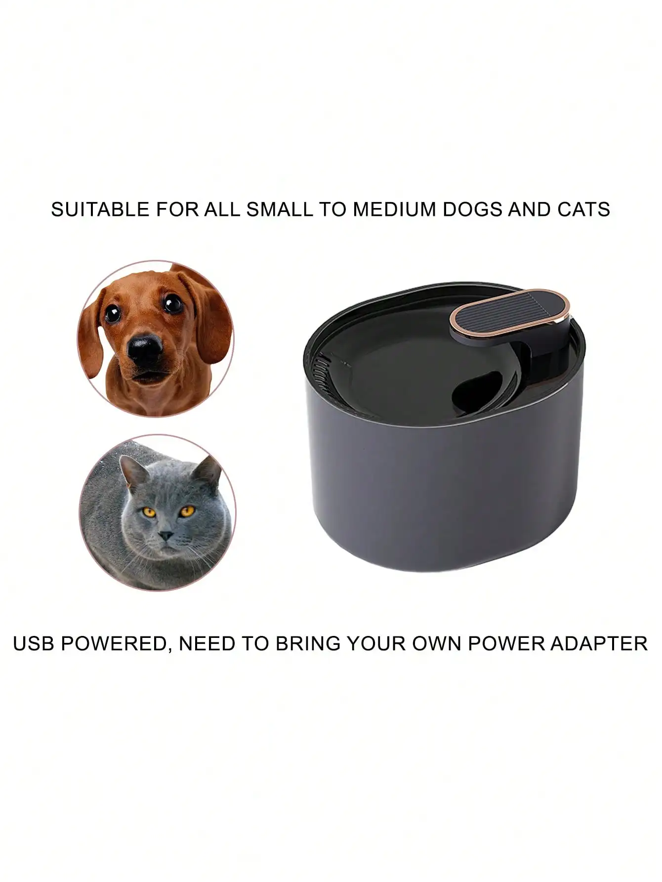 An automatic live water USB plug-in pet water dispenser suitable for cats and dogs when they can drink water