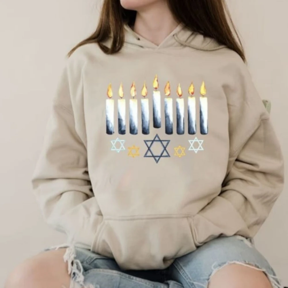 هانوكا هوديي الشمعدان البلوز عطلة المرأة رياضية مريحة شخصية هوديي الشتاء الملابس الرياضية الجمالية