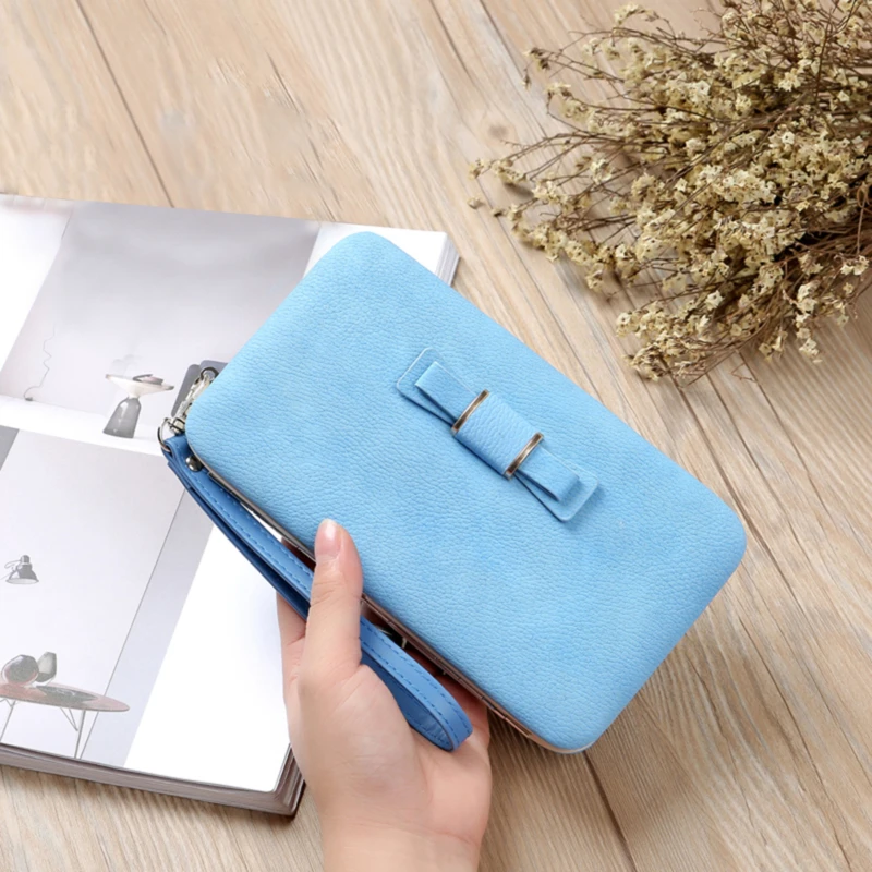 Women Wallet Lady Long Fashion Bow Purses Small Fold High-capacity Convenient Portable PU Leather Coin Card Holder Female Purse