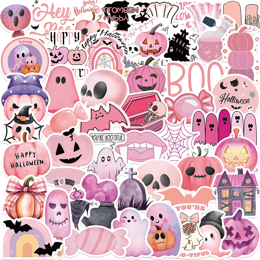 Desenhos animados Graffiti Halloween Adesivo, DIY, Capacete de Motocicleta, Scrapbook, Caixa do telefone, Notebook, Water Cup Decal, Brinquedo Infantil, Rosa, 10 Pcs, 30 Pcs, 50Pcs