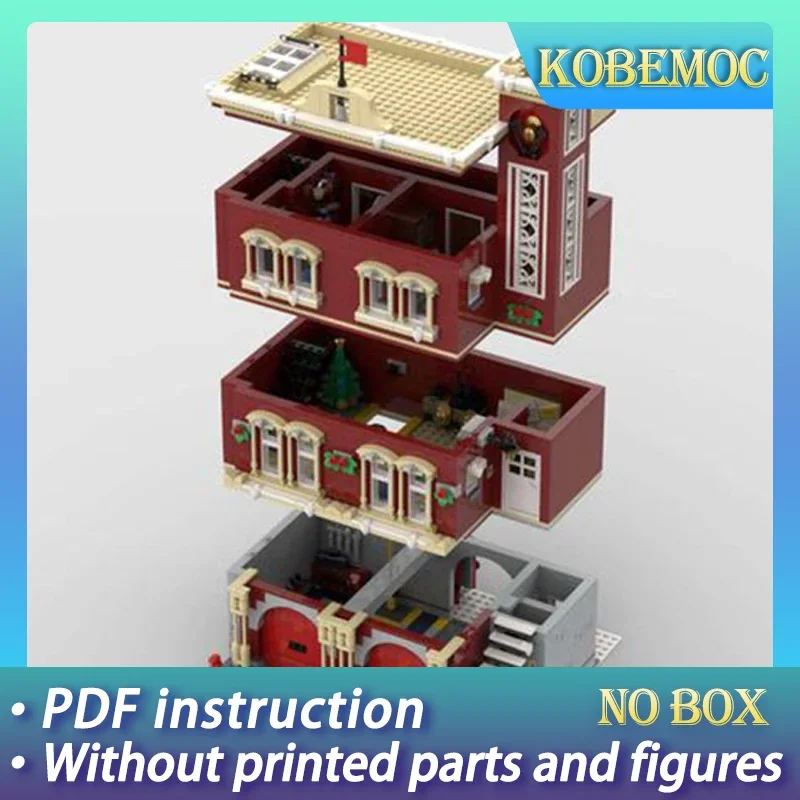 

Moc Building Blocks Street View Model Winter Fire Station Technical Bricks DIY Assembly Construction Toys For Kids Holiday Gifts