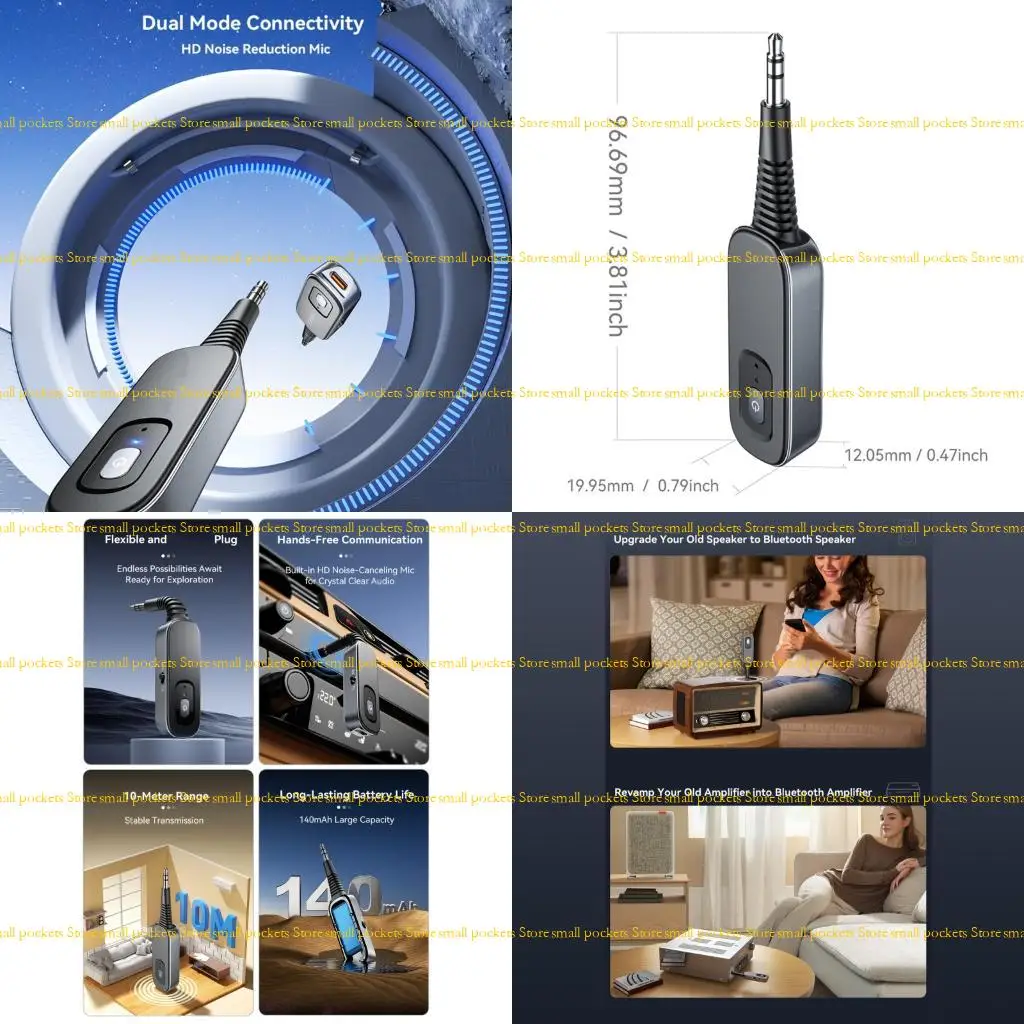 R1WD Bluetooth-compatible 5.3 Transmitter and Receiver 2 in 1 Sound Adapter 3.5mm Wireless Transmitter for Car Speaker