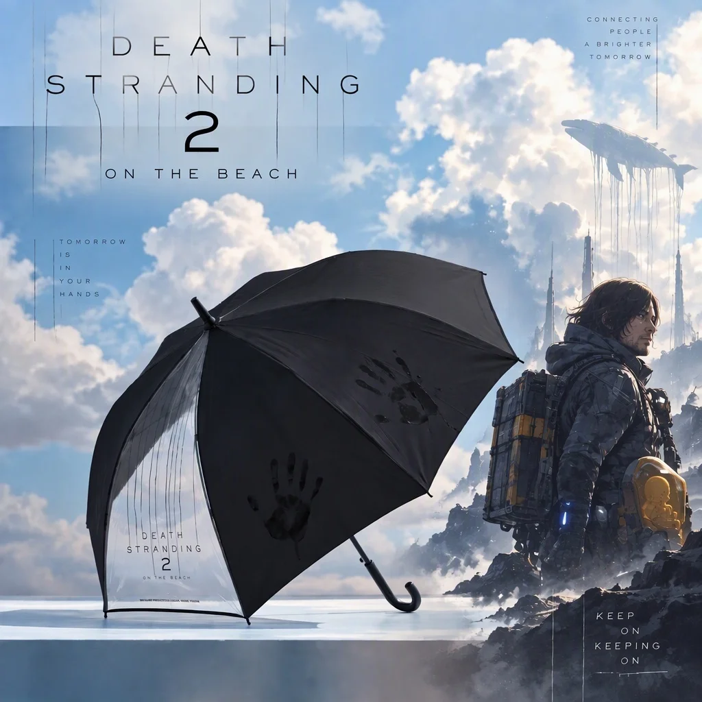Black Death Stranding 2 Transparent Umbrella Single Side Clear PVC Foldable Rain Gear Fragile Bridge Symbol Collectible Gift