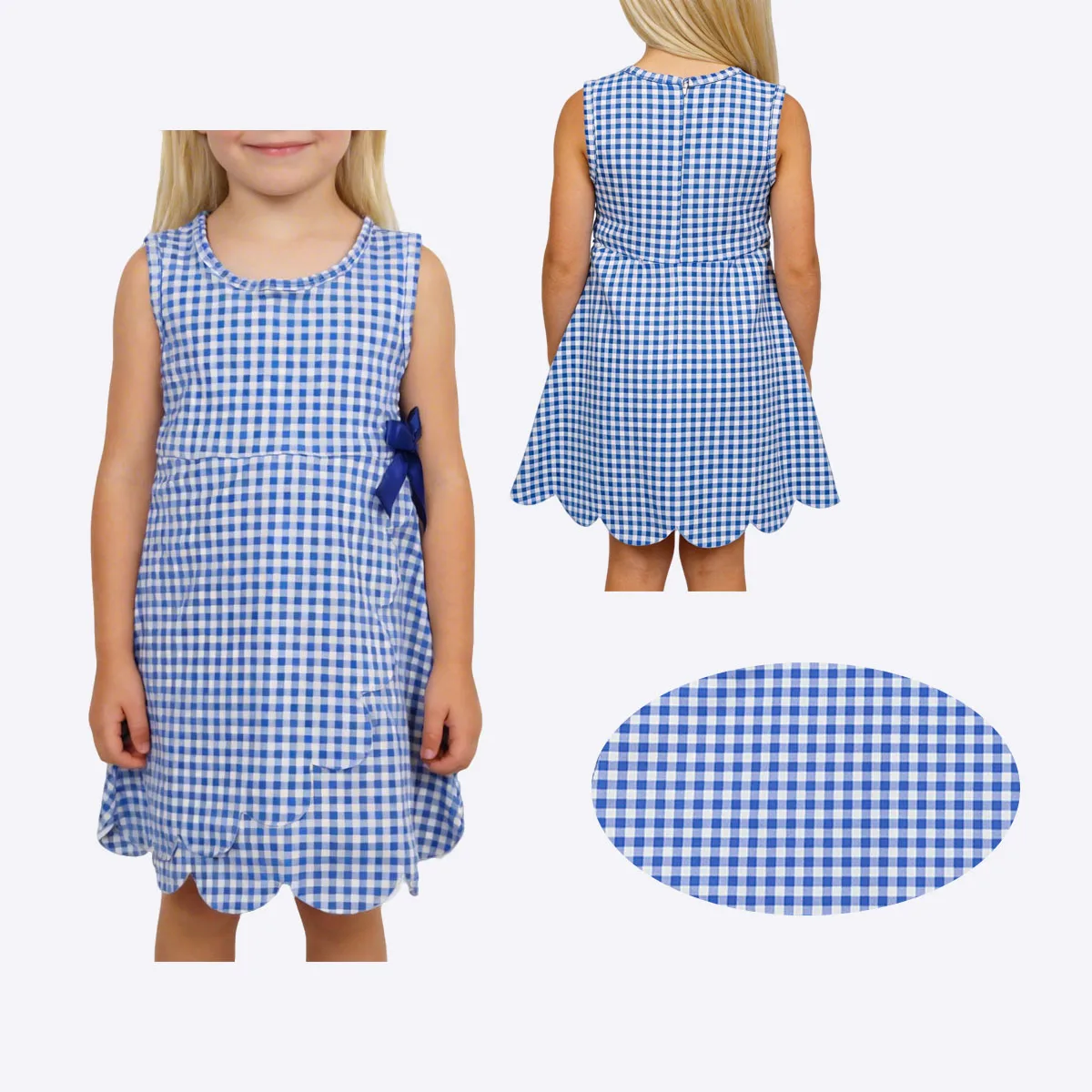 

Toddler Baby Girl Blue Checked Yoga Active Scallop Shorts Knee Length Dress Kids Summer Dress Infant Children Clothing Wholesale