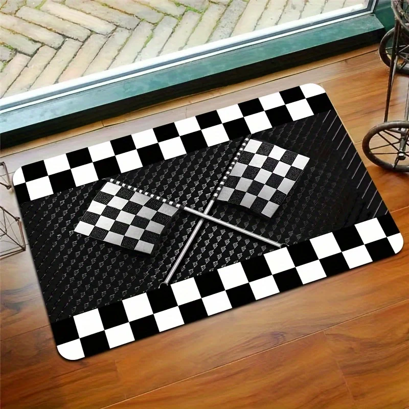 Waterproof Black Checkered Flag Doormat Mat for Entryway Racing Sport Floor Runner Stylish Home Decor Gift