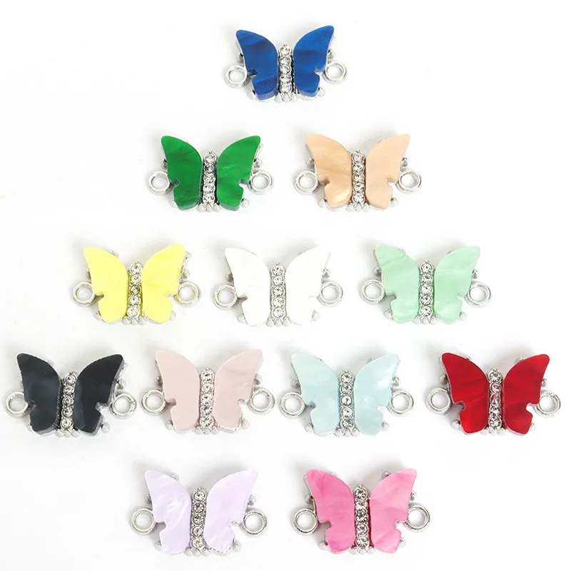 

100PC/lot butterfly Pendant Charm rhinestones dangle charms 19.6x12.2mm Fit For Bracelet Necklace keychain jewelrys making