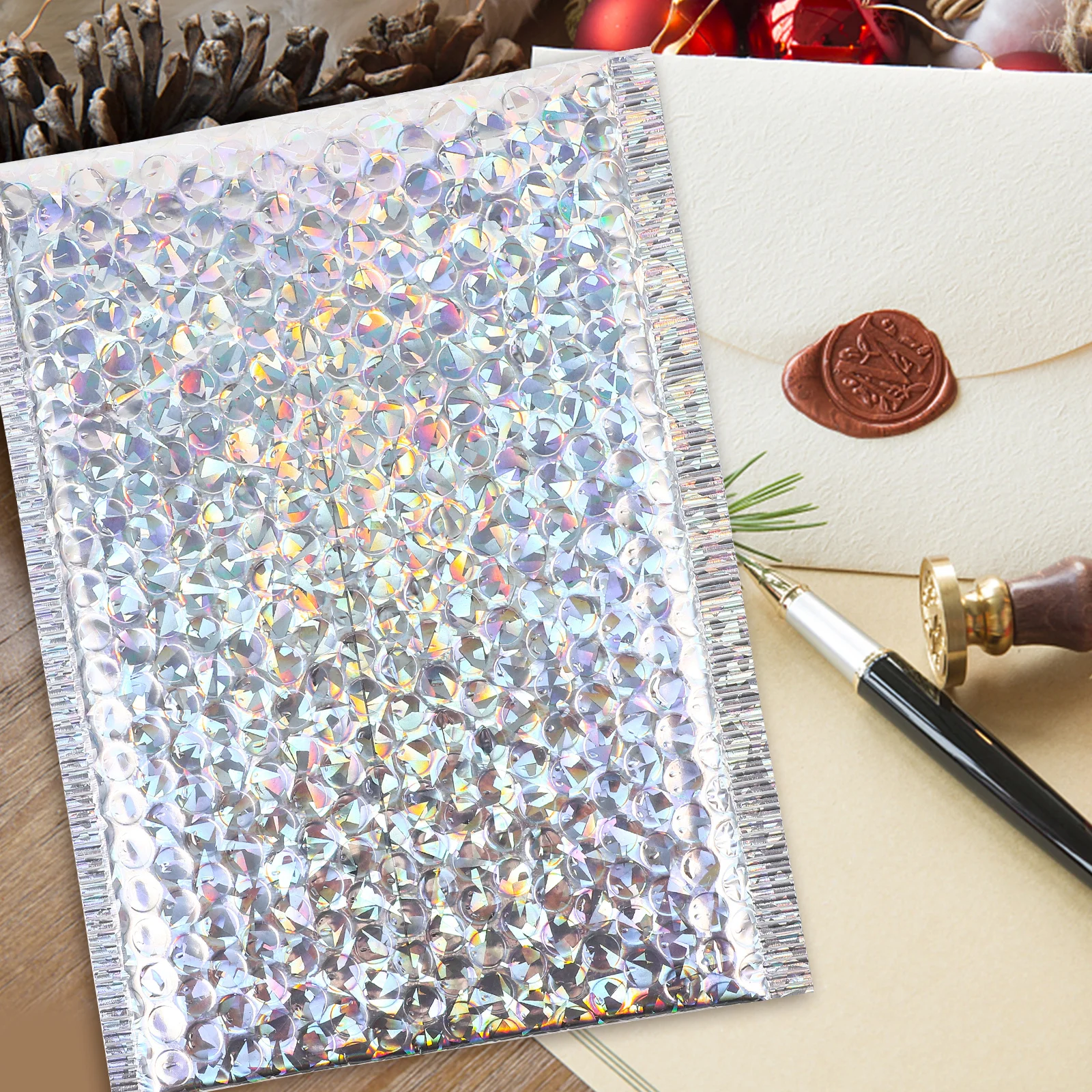 20Pcs Holographic Bubble Envelope Bag Self-Sealing Shipping Bags Protective Adhesive Mailers Small Packaging Mailing Bags