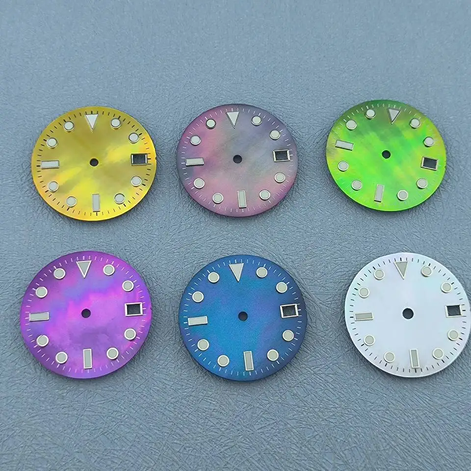 28.5mm Green purple blue White solid color  luminous sterile single date watch fit NH35 NH36 dial accessories