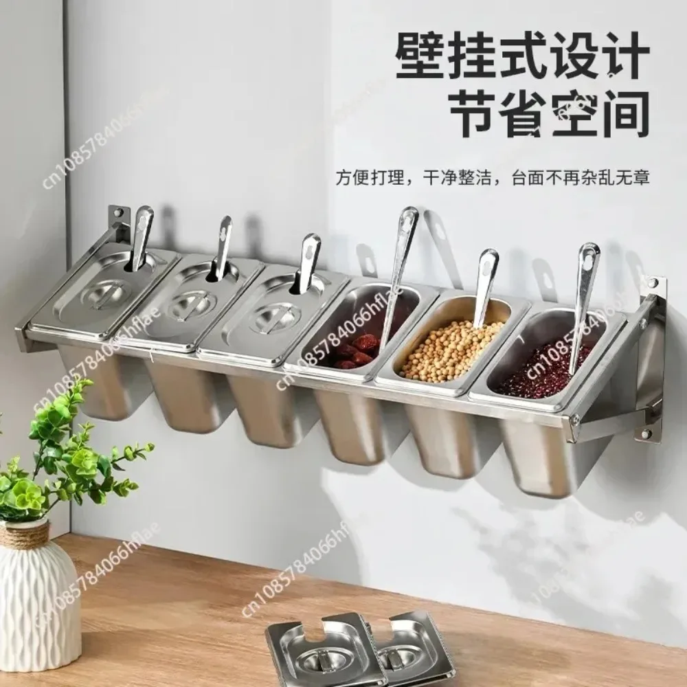 large-capacity wall-mounted stainless steel parts basin with rack  seasoning box milk tea restaurant ingredient box rack