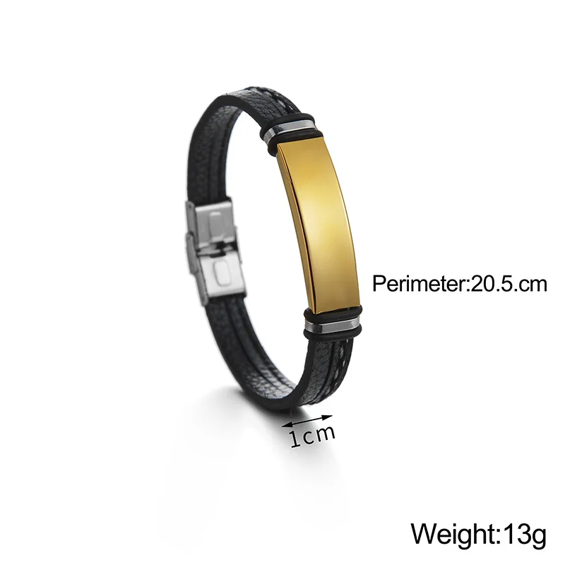Afirstee Custom Stainless Steel Engrave Name Date Leather Bracelets For Men Personalized Nameplate Male Bangles Jewelry Gift