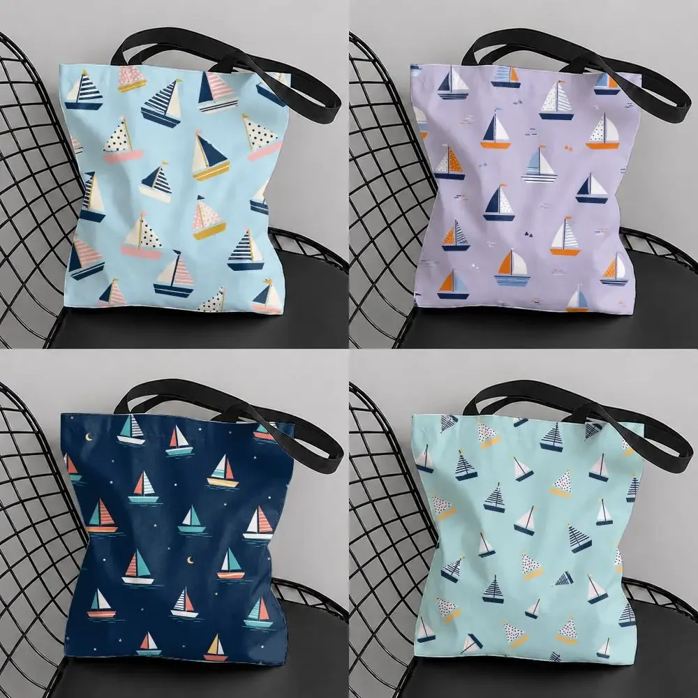 Drifting Small Boat Storage Bags Canvas Tote Bag Double-Sided Print Lightweight Shoulder Travel Beach Bag Gift Eco