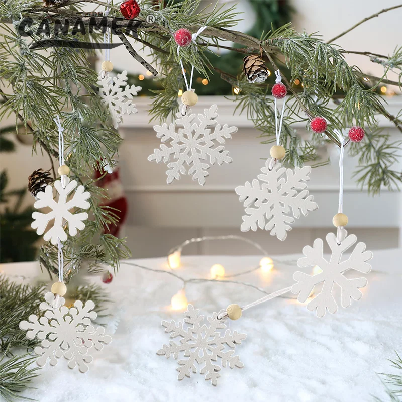 24 Pieces White Snowflakes Ornaments Wooden Snowflake Christmas Ornament For Winter Home Tree Garland Christmas Decoration