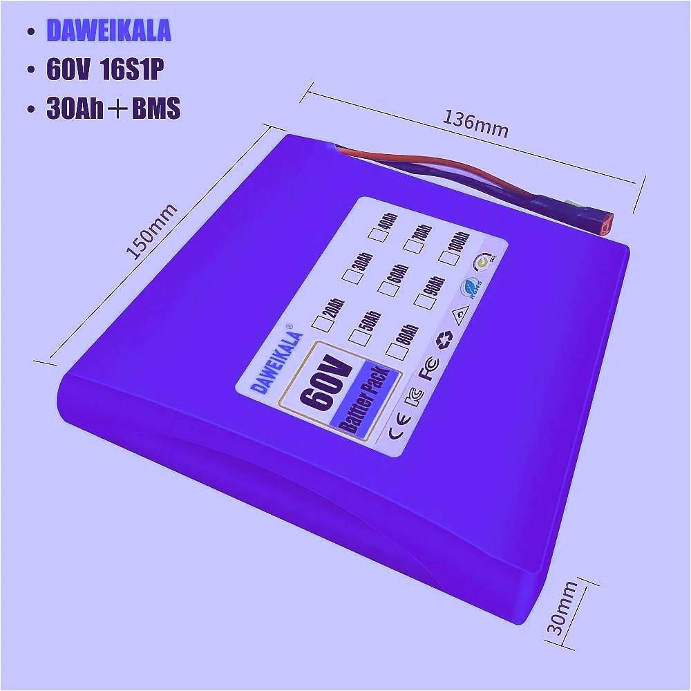

New 16S1P 60V 30000mAh lithium battery pack, electric balance car torsion car 60V battery 67.2V 30Ah universal battery