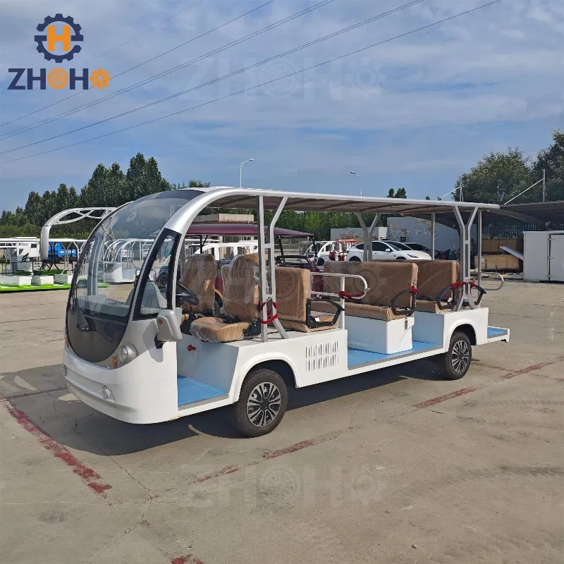 Made in China brand 14-seat electric sightseeing mini bus custom color Q235B steel structure frame 12 months warranty