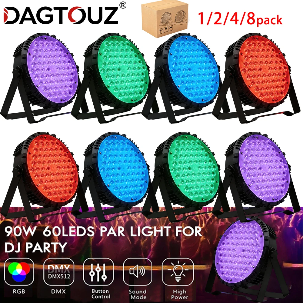 

DAGTOUZ 1/2/4/8PCS 60-LED 3-in-1 Stage Lights with DMX512 DJ Disco Lights for Home Parties Weddings and Festivals Ambient Light
