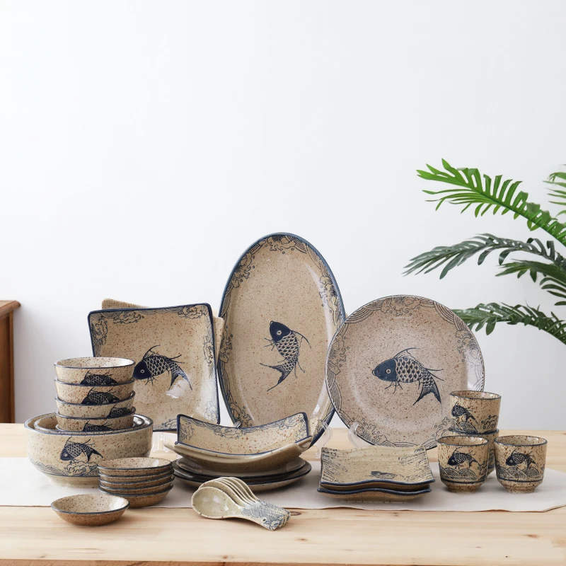 

Traditional Chinese Sle Cerc Dining Utensils Rice Bowl Soup Bowl Fi Plate Countryside Leisure Porcelain Underglaze