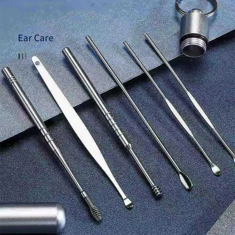 Cure-oreille en acier inoxydable, 6 pièces/ensemble, kit de nettoyage des oreilles, cure-oreilles, outils de soins