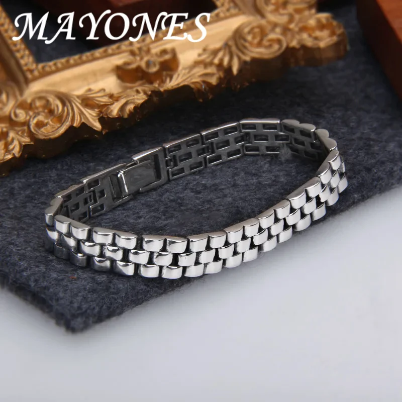 

MAYONES New S925 Sterling Silver Vintage Personalized Fashionable Versatile Strap Chain Bracelet Men And Women Gift