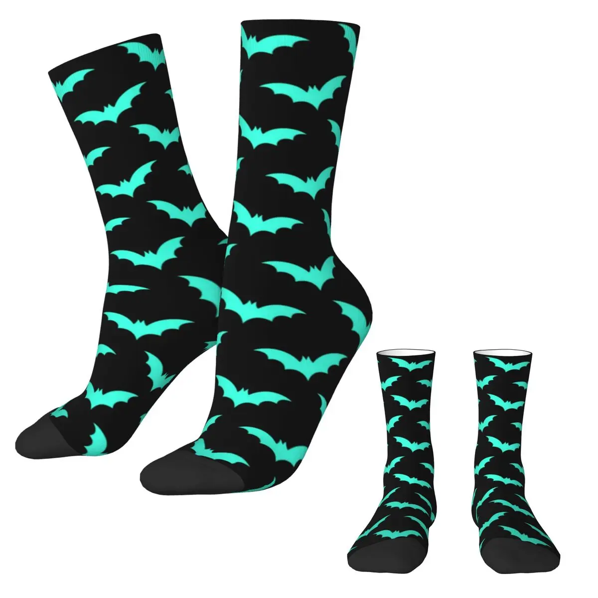 Spooky Halloween Print Socks Turquoise Bats Fashion Stockings Women Men Breathable Climbing Socks Winter Printed Anti Skid Socks