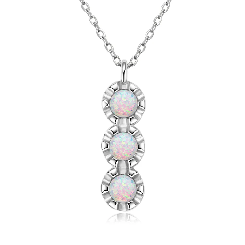 

Classic 3 Stone 4mm White Opal Pendant Necklace Fashion 925 Sterling Silver Ladies Casual Necklace for Women Fine Jewelry Gift