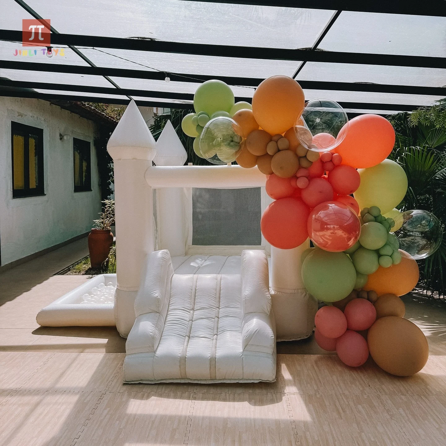

mini White Inflatable Bounce House Castle with Blower for Kids 1-6 Years Birthday Wedding Party outdoor