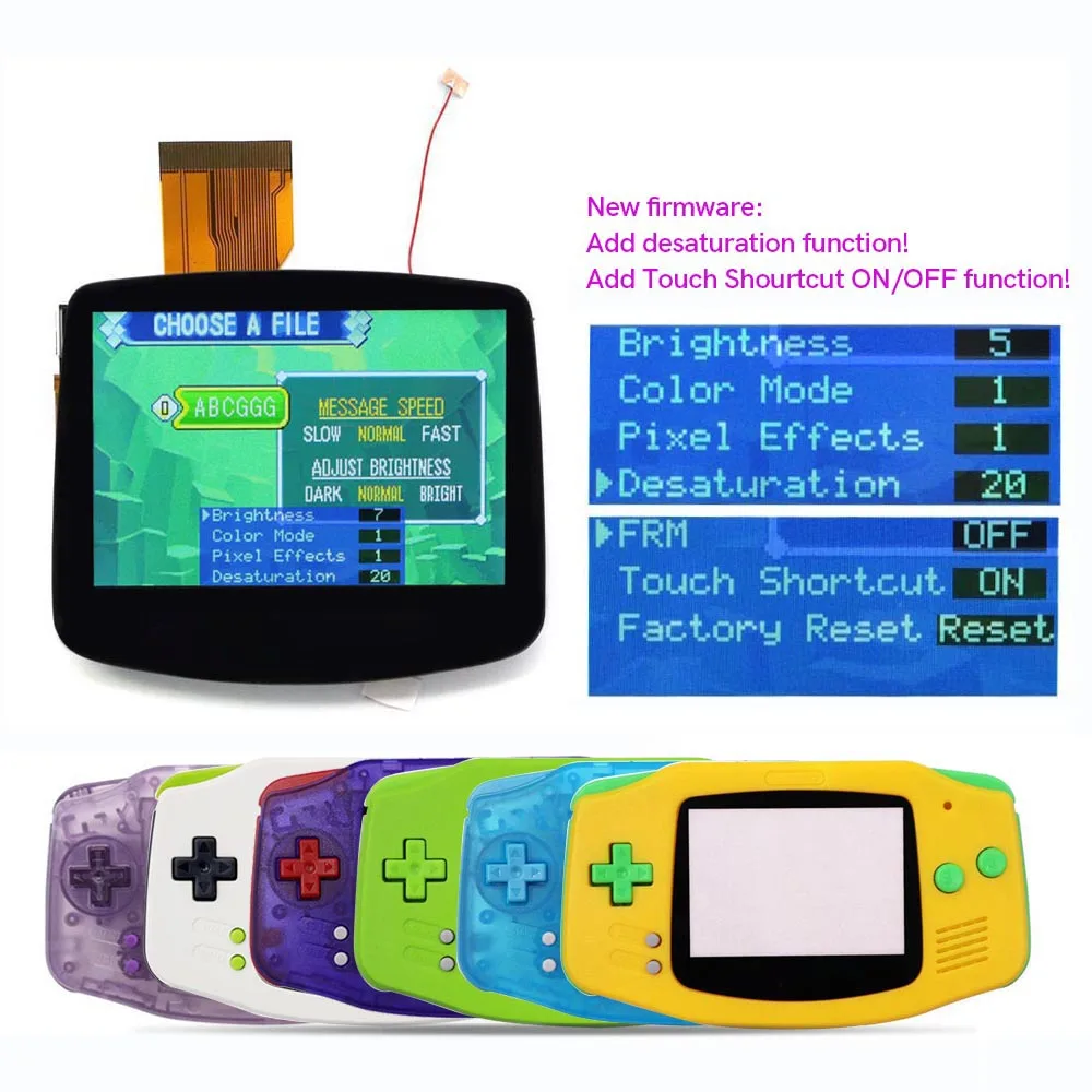 

Updated 3.0" GBA IPS V5 HD LCD Backlight Pre-Laminated Drop in Sceen Kit for Gameboy Advance Built-in OSD Desaturation Function