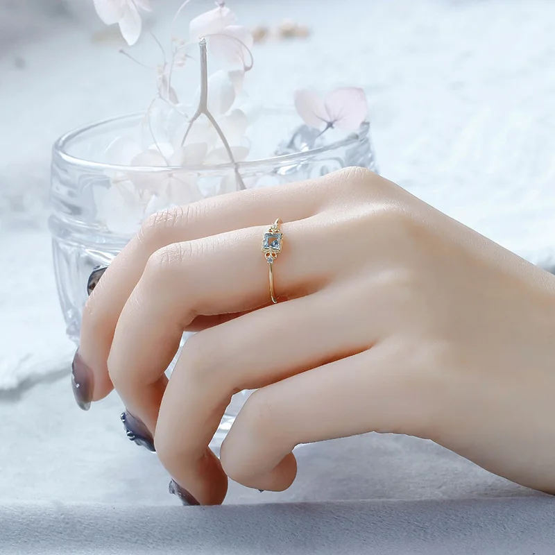 LAMOON Wedding Engagement Ring For Women Natural Aquamarine Gemstone Rings S925 Silver Gold Plated Fine Jewelry Exquisite Bijou image 6