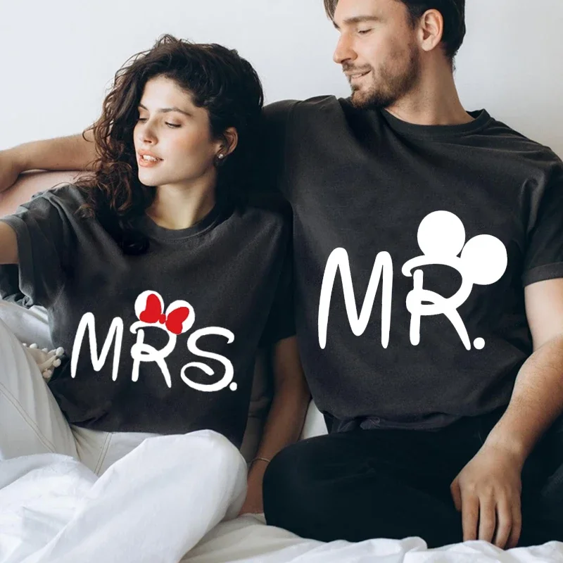 Mouse Cartoon MR MRS Print Couple TShirt Summer Short Sleeve Tee Shirt Letter Print T Fashion Casual Loose Lovers T Shirt Unisex