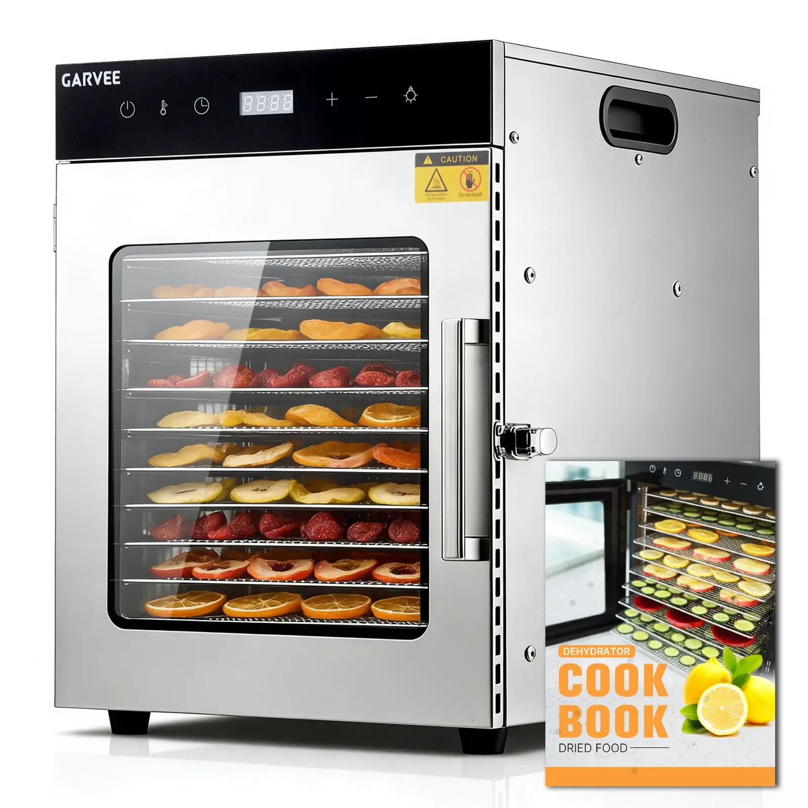 10 Tray Digital Food Dehydrator Stainless Steel 800W Large Capacity With Adjustable Temperature Timer Auto Shut Off Recipe Book Included Model SGB 10A Silver 1 5M 110V 7 6A US Standard