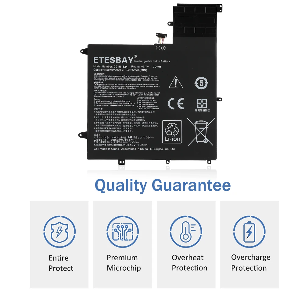 ETESBAY C21N1624 Laptop Battery For Asus Q325UA Q325UAR UX370UA-C4061T Q325U-BI7T18 ZenBook Flip S UX370UA UX370UA-1A 1B UX370UA