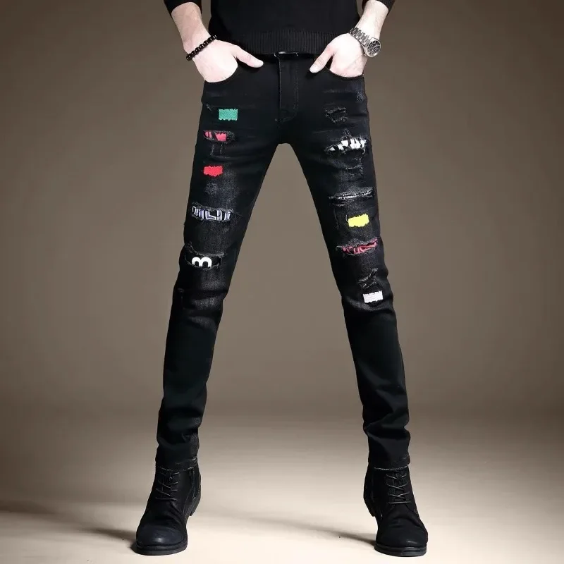 

Broken Jeans for Men Torn with Holes Trousers Ripped Y2k Vintage Luxury Stacked Designer Washed 2025 Trend Kpop Man Cowboy Pants