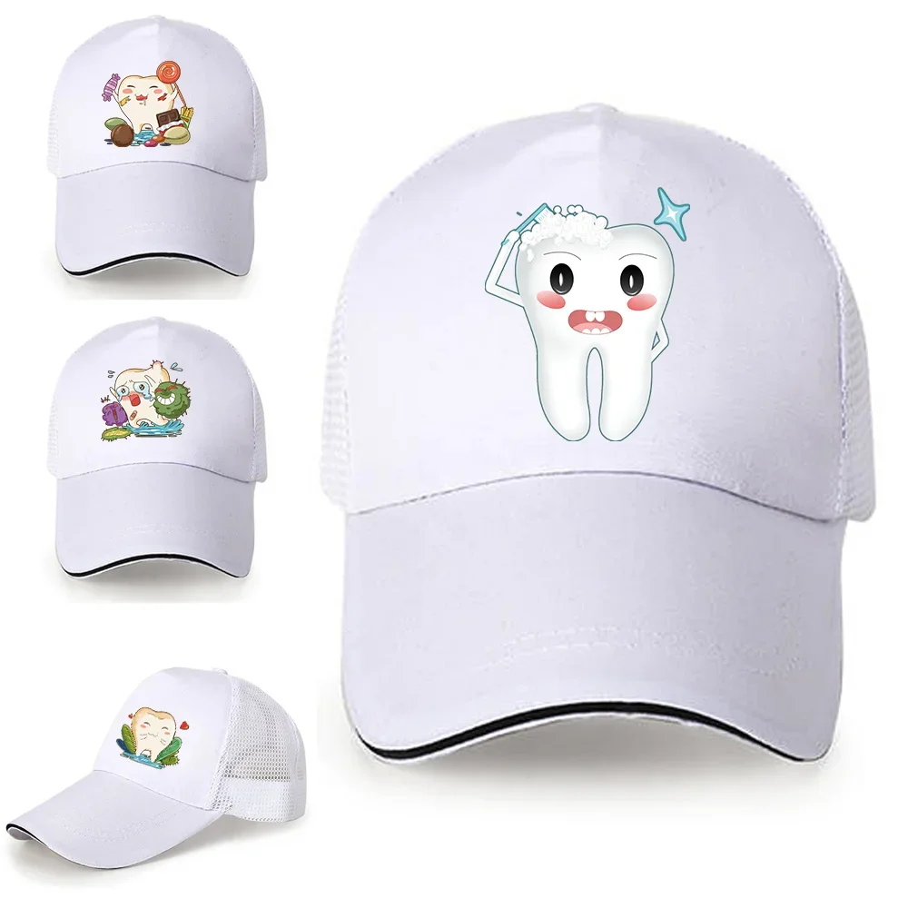 Summer Unisex Sun Hats Men Fishing Baseball Cap Women Teeth Print Breathable Mesh Snapback Caps Casual Sport Sunscreen Visor Hat