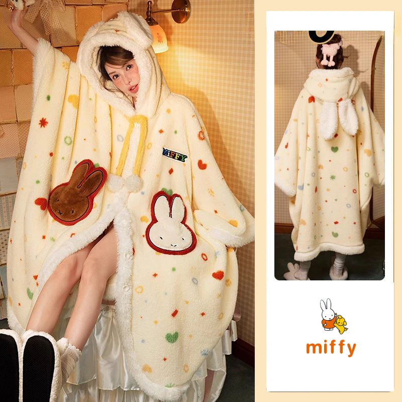 

Kawaii Miffy Nightgown Cartoon Comfortable Autumn and Winter Hooded Pajamas Dopamine Creative Warm Loungewear Girl Perfect Gifts