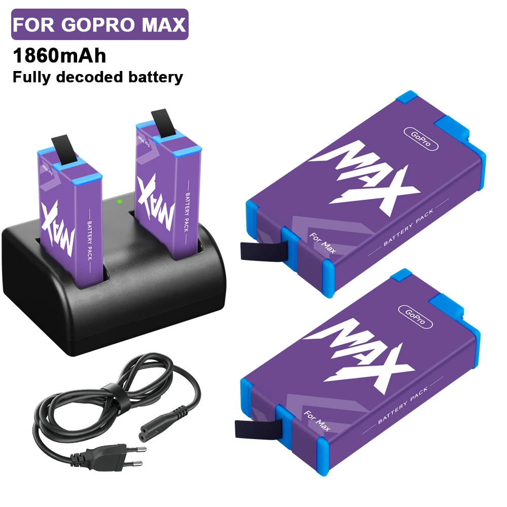 

1860mAh Camera Battery For Gopro Max with Dual Slot Battery Charger For Gopro Max 360 Action Camera Batteries Accessories