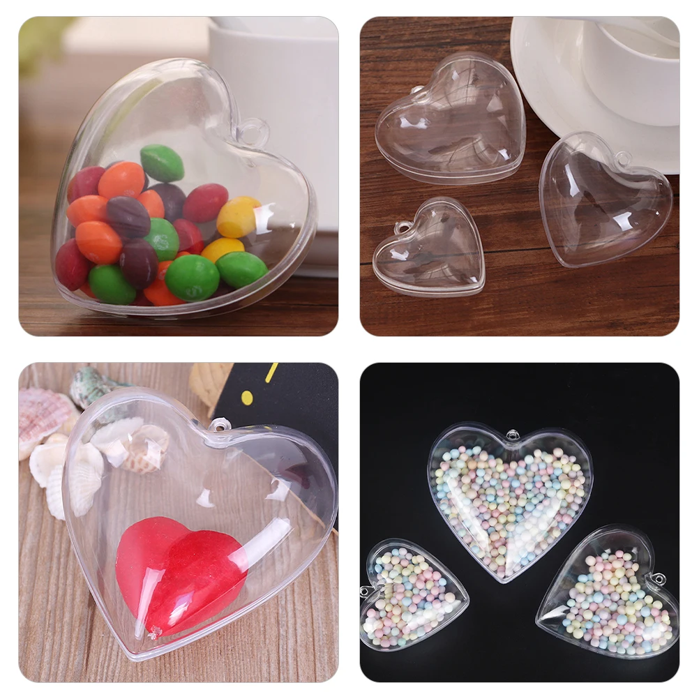 

12pcs Transparent Fillable Heart Ball Ornament Diy Christmas Decoration Hanging Plastic Bubbles Clear Craft Xmas Tree Party