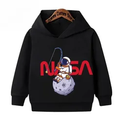 Baby Boys and Girls Exploration Space Astronaut Print Hooded Children's Hoodie New Rocket Sports Kid Pullover Sweatshirt Top